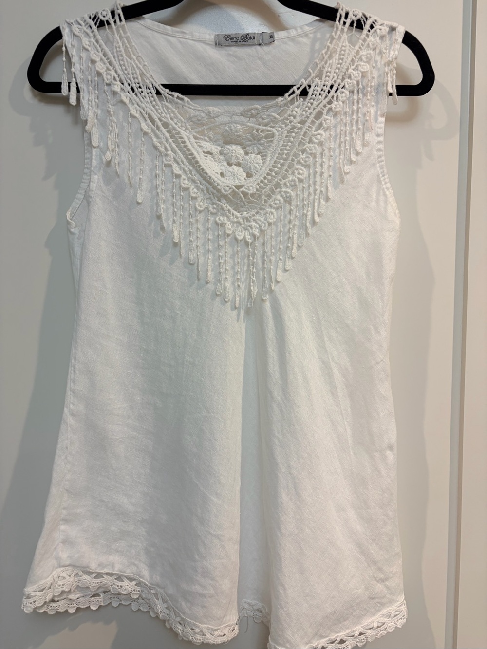 Elena Baldi Italian Linen Crochet Lace Boho Tunic Tank M